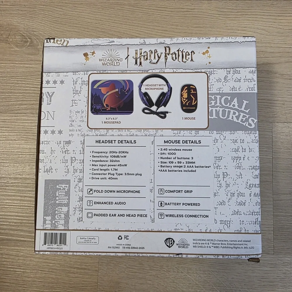 Harrg‎ Potter Wizarding World Gryffindor 3 Pc Tech Bundle Headset Wireless Mouse